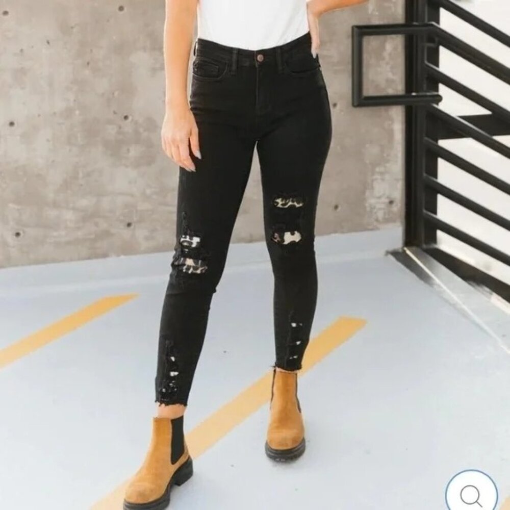 Judy Blue Into the Wild Skinny Fit Black Cheetah Denim Jeans sz 5/27